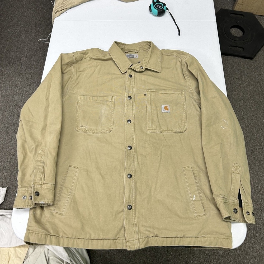Carhartt Shirt Jacket Mens XL Tan Blanket Lined Canvas Workwear Distressed
